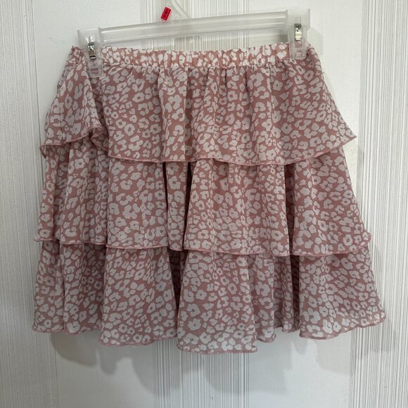 Hyfve Pink Printed Ruffle Tiered and Lined Mini Skirt Size Small - Picture 4 of 6